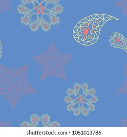 Floral blue seamless pattern. Colored flower background for wallpapers, textile and fabrics