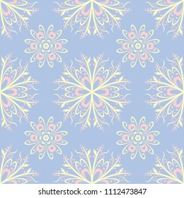 Floral blue seamless pattern. Colored background with beige and pink elements for wallpapers, textile and fabrics