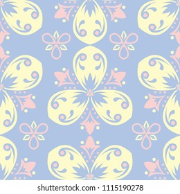 Floral blue seamless pattern. Colored background with beige and pink elements for wallpapers, textile and fabrics