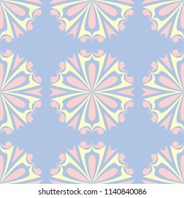 Floral blue seamless pattern. Colored background with beige and pink elements for wallpapers, textile and fabrics