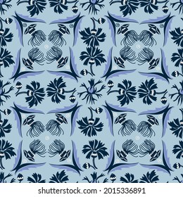 floral blue seamless pattern with cornflowers, vector design for paper, fabric and other surfaces