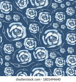 Patrón azul floral sin fisuras con elementos dibujados a mano. Ilustración del vector