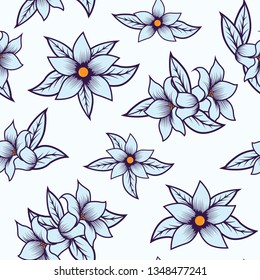 Floral Blue Seamless Pattern isolated with white background