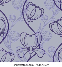 Floral blue vintage seamless background. Vector illustration