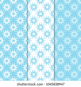 Floral blue and white seamless patterns. Backgrounds with fower elements for wallpapers.