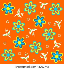 Floral blue and yellow pattern over orange background