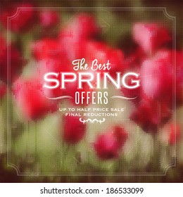 Floral blurred background with labels for spring design. 