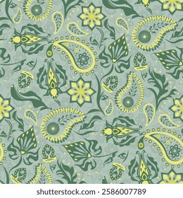 Floral bohemian and paisley seamless pattern ethnic floral textile design India Persian motif print design.