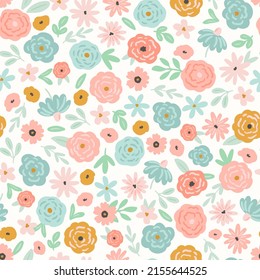 Floral boho Seamless pattern, vector repeating flower digital background for stationery, fabric, textile, wallpaper, wrapping