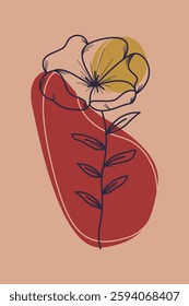 Floral boho wall art decor background illustration. Abstract nature boho botanical wall art background