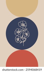 Floral boho wall art decor background illustration. Abstract nature boho botanical wall art background