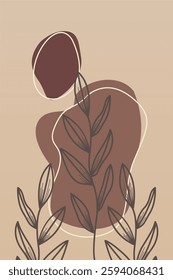 Floral boho wall art decor background illustration. Abstract nature boho botanical wall art background