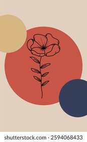 Floral boho wall art decor background illustration. Abstract nature boho botanical wall art background