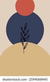 Floral boho wall art decor background illustration. Abstract nature boho botanical wall art background