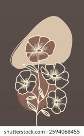 Floral boho wall art decor background illustration. Abstract nature boho botanical wall art background