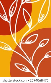 Floral boho wall art decor background illustration. Abstract nature boho botanical wall art background