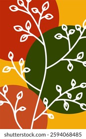 Floral boho wall art decor background illustration. Abstract nature boho botanical wall art background