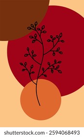 Floral boho wall art decor background illustration. Abstract nature boho botanical wall art background