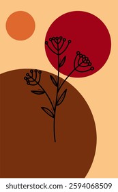 Floral boho wall art decor background illustration. Abstract nature boho botanical wall art background