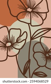 Floral boho wall art decor background illustration. Abstract nature boho botanical wall art background