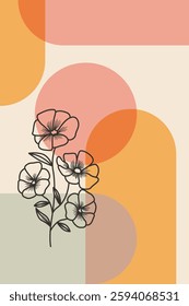 Floral boho wall art decor background illustration. Abstract nature boho botanical wall art background
