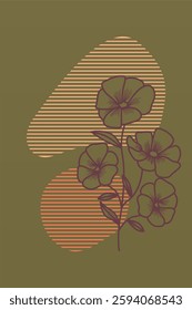 Floral boho wall art decor background illustration. Abstract nature boho botanical wall art background