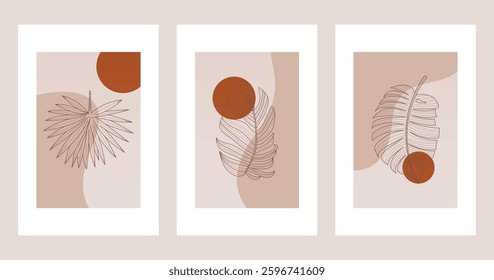 Floral boho wall art decor background illustration. Abstract nature boho botanical wall art background