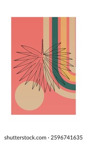 Floral boho wall art decor background illustration. Abstract nature boho botanical wall art background