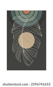 Floral boho wall art decor background illustration. Abstract nature boho botanical wall art background