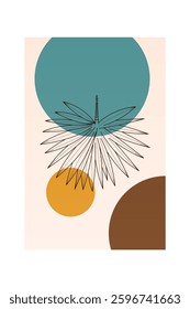Floral boho wall art decor background illustration. Abstract nature boho botanical wall art background