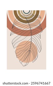 Floral boho wall art decor background illustration. Abstract nature boho botanical wall art background