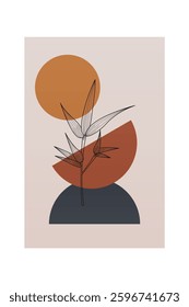 Floral boho wall art decor background illustration. Abstract nature boho botanical wall art background