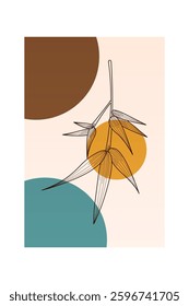 Floral boho wall art decor background illustration. Abstract nature boho botanical wall art background
