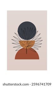 Floral boho wall art decor background illustration. Abstract nature boho botanical wall art background