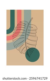 Floral boho wall art decor background illustration. Abstract nature boho botanical wall art background