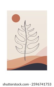 Floral boho wall art decor background illustration. Abstract nature boho botanical wall art background