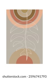 Floral boho wall art decor background illustration. Abstract nature boho botanical wall art background