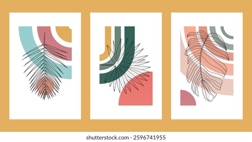 Floral boho wall art decor background illustration. Abstract nature boho botanical wall art background