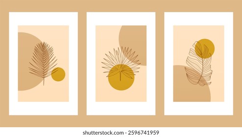 Floral boho wall art decor background illustration. Abstract nature boho botanical wall art background