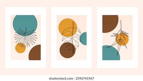 Floral boho wall art decor background illustration. Abstract nature boho botanical wall art background