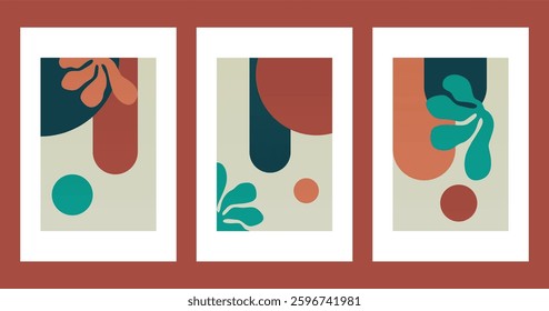 Floral boho wall art decor background illustration. Abstract nature boho botanical wall art background
