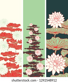 floral bookmarks with lotus pattern in green red shades