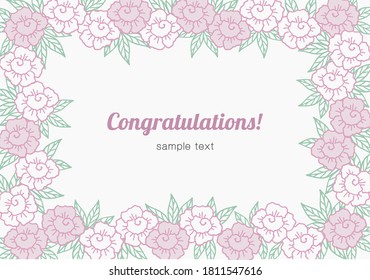 Floral border of abstract hand drawn roses and leaves. Festive background with flower frame for holiday greeting card, wedding invitation, banner and flyer. Vector design template with place for text