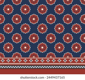 FLORAL WITH BORDER AJRAKH PATTERN AND BLOCK PRINT BATIK PRINT BACKGROUND DIGITAL PRINTING TEXTILE PATTERN