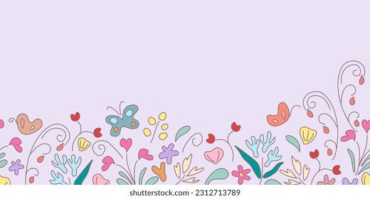 Floral border background banner frame vector illustration for Mother’s day, father’s day, valentines, spring, summer, anniversary template decoration for specials day. Seamless doodle design.