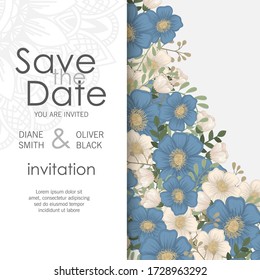 Floral border background - light blue flowers