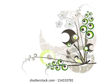 Floral border with blotches Artificial border designed in brown and green on the white background