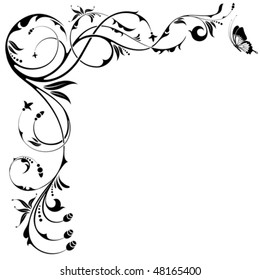 Floral border with butterfly, element for design, vector illustration