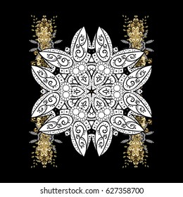 Floral border. Christmas snowflakes in black colors with doodles and dots on black background. Vector pattern, seamless, Christmas background. Winter boarder.