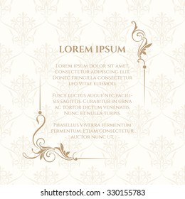 Floral border and classic seamless pattern. Template for greeting cards, invitations, menus, labels. Graphic design page. Wedding invitation. Vector illustration.